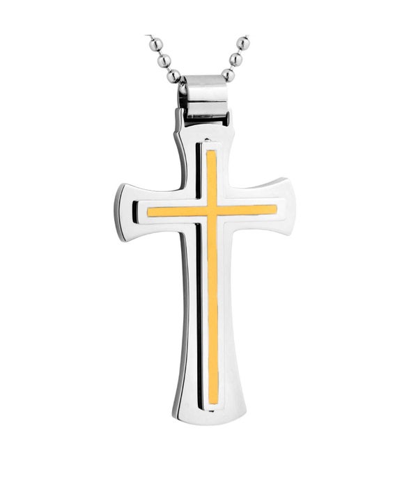STAINLESS STEEL & GOLD IP CROSS